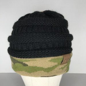 Women's C.C. Black Camouflage Beanie New